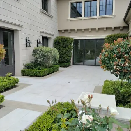 Modern courtyard with tiled patio
